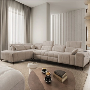 Ecksofa mit Schlaffunktion Penejos XI dunkelbeige linksseitig komfortables Ecksofa mit verstellbaren Kopfstützen und zwei Bettzeugkästen