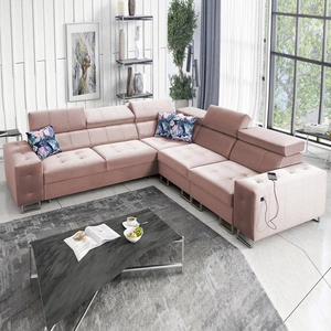 Ecksofa mit Schlaffunktion Hampton III quartz pink rechte Seite bequemes Ecksofa aus glattem und weichem Samtstoff