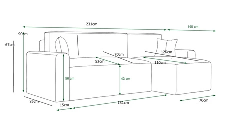 Ecksofa mit Schlaffunktion Brandon Bis hellbraun rechts Sofa dreidimensionaler Stoff mit ausdrucksstarken Streifen Bettzeug-Container
