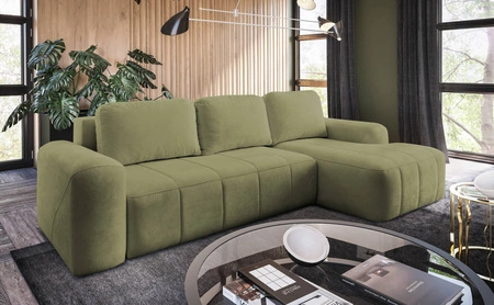 Ecksofa mit Schlaffunktion Bovec grüne Olive rechte Seite stilvolles Ecksofa mit ergonomischer Form hydrophobem Stoff