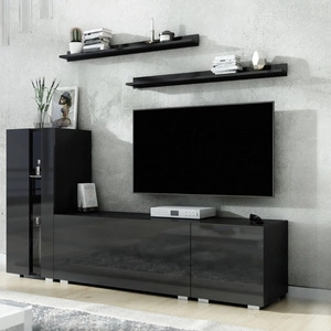 Oropos schwarz / schwarz glänzend universelle und stilvolle Schrankwand für das Wohnzimmer einfache Stücke, die in jedes Interieur passen wird