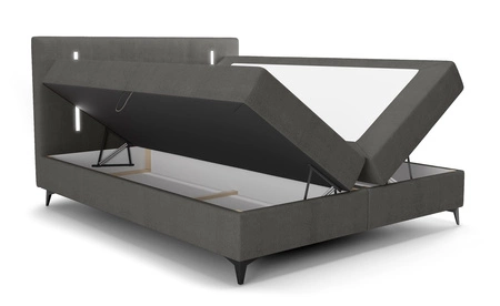 Boxspringbett Norco 160x200 grau stilvolles Bett mit Stauraum Beleuchtung im Kopfteil verleiht eine einzigartige Note