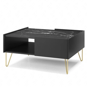 Couchtisch Madisonum Schwarzer Graphit / Schwarzer Königs-Marmor Mit Schubladen Tischplatte beständig gegen verschüttete Flüssigkeiten modernistisches Design dekorativer Marmoroberfläche