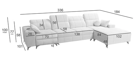 Ecksofa mit Schlaffunktion Penejos XII Lux graue Esche rechtshändig stilvolles Ecksofa mit bequemer ausziehbarer Fußstütze