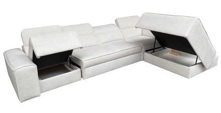 Ecksofa mit Schlaffunktion Viano XI hellgrau rechte Ecke trendy und stilvoll mit verstellbaren Kopfstützen Zierkissen