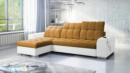 Ecksofa mit Schlaffunktion Luigi honig / weiß links Ecksofa mit zwei Bettkästen Stoff mit einer interessanten Struktur