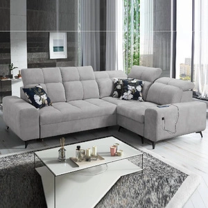 Buffalo II Ecksofa mit Schlaffunktion grau Esche rechts funktionelles und stilvolles Ecksofa mit verstellbaren Kopfstützen