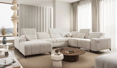 Ecksofa mit Schlaffunktion Penejos VIII creme linke Seite stilvolles Ecksofa Bett aus strapazierfähigem Stoff