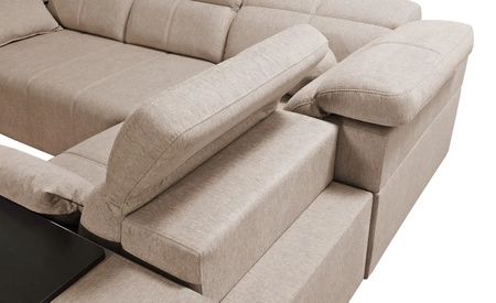 Ecksofa mit Schlaffunktion Tesalia II beige rechte Seite bequemes Ecksofa für Wohnzimmer mit verschiebbarer Rückenlehne Bettzeug Container