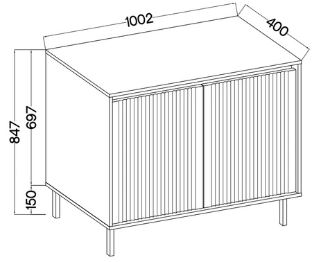 Osaka 100 cm Kommode Eiche evoke / schwarz minimalistisches Design perfekt für Wohn- und Schlafzimmer geschmackvolle geriffelte Front