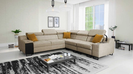 Ecksofa mit Schlaffunktion Alcamo III beige rechte Seite funktionelles und stilvolles Ecksofa mit Schublade in der Seite zwei Behälter für Bettzeug