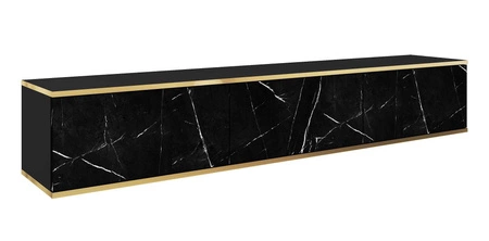 TV-Lowboard Luxury 175 cm Schwarzer Marmor Begeistert Liebhaber eleganter Arrangements Korpus verziert mit einer goldenen Leiste dekorative Marmoroberfläche