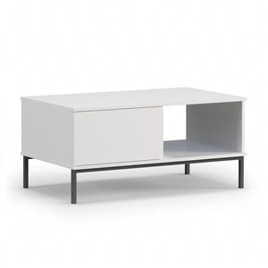 Tutti weißer Couchtisch mit Schubladen einfache Form durch eine Metallbasis unterstützt auslaufsicher oben