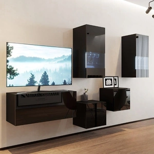 Termo schwarz / schwarz glänzend Schrankwand Modische und stilvolle Schrankwand für das Wohnzimmer mit grifflosem Push-to-open-Türöffnungssystem