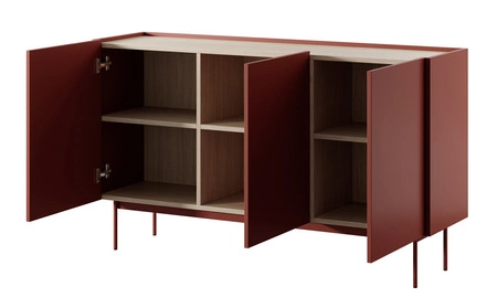 Kommode Vellore 144 cm Backstein elegante Kommode mit unverwechselbarem Charakter mit abgesenkter Platte in Eiche Schatten Metall Beine