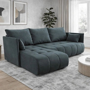 Ecksofa mit Schlaffunktion Selva dunkelgrau universal seite Ecksofa mit Bettzeugablage aus Stoff mit Plüschoberfläche