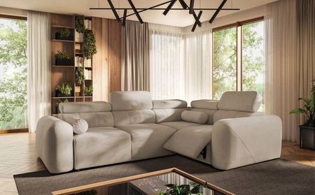 Ecksofa mit Schlaffunktion Cantare II Lux beige rechtsseitiges Komfort-Ecksofa für das Wohnzimmer mit erhöhtem Fußteil weicher Stoff