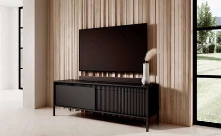 RTV Schrank Sesti 154 cm schwarz elegante Form des Möbels in einem modernen Stil Push-to-Open-System stabilen Metallbasis