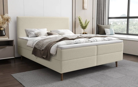 Boxspringbett Totti 140x200 beige stilvolles Bett mit Bettzeugablage dreidimensionaler Stoff mit ausdrucksvollen Streifen