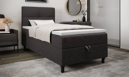 Boxspringbett Melba 90x200 grau Bett im modernen skandinavischen Stil mit gepolstertem Kopfteil Bett mit Staukasten