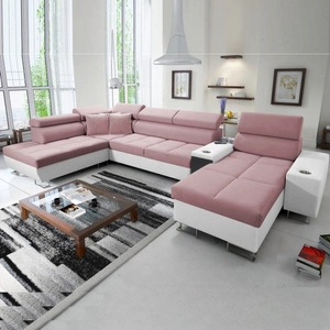 Ecksofa mit Schlaffunktion Dafni V Indisch rosa / weiß rechts Samt bequem und komfortabel Ecksofa mit verstellbaren Kopfstützen