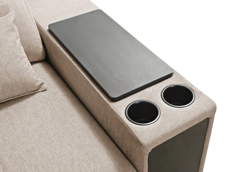 Ecksofa mit Schlaffunktion Tesalia VII grau links modernes Design komfortable Schiebelehne Schublade in der Seite des Möbels