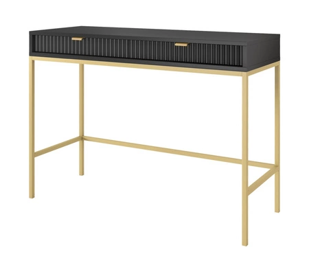 Konsolentisch Lovro schwarze mit Schubladen stilvolles und funktionelles Möbelstück für Flur, Wohnzimmer oder Büro, goldfarbener Rahmen