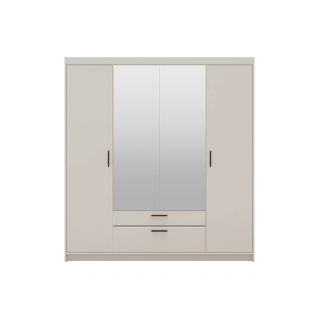 Kleiderschrank mit Spiegel Rene 176 cm beige sand stilvolles Design schwarze Griffe idealer Kleiderschrank für Schlafzimmer geräumige Schubladen