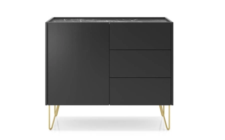 Kommode mit Schubladen Madisonum 97 cm Schwarzer Graphit / Schwarzer Königs-Marmor Modernistisches Design dekorativer Marmoroberfläche