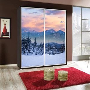 Artistino 155 cm Schiebeschrank mit Wintergrafik wengefarbener Schrankkorpus aus 22 mm starker Platte