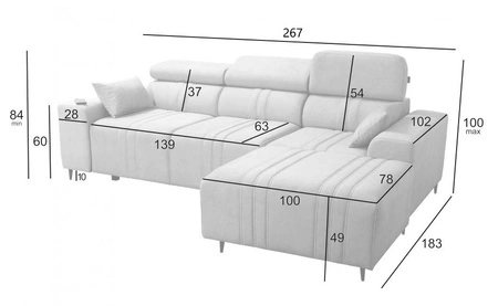 Ecksofa mit Schlaffunktion Castel grau Esche rechte Ecke komfortables und stilvolles Schlafsofa mit Bettzeugcontainer