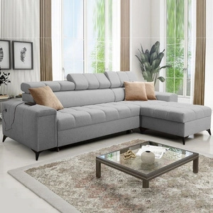Ecksofa mit Schlaffunktion Bolmso grau rechtsseitiges Ecksofa mit zwei Bettkästen praktische Schublade in der Seite des Möbels