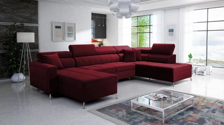 Ecksofa mit Schlaffunktion Nausa VI burgunderrot linke Seite stilvolles Ecksofa für Wohnzimmer mit komfortabler Verarbeitung weichen Samtstoff
