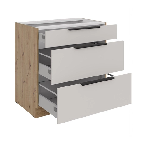 Küchenschrank mit Schubladen Soela 80 D 3S BB Metallkantengriffe feuchtigkeits- und beschädigungsbeständiger Schrank