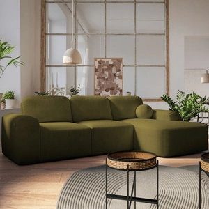 Ecksofa mit Schlaffunktion Arbon olive rechte Ecke modernes Design mit markanter Form weicher Stoff