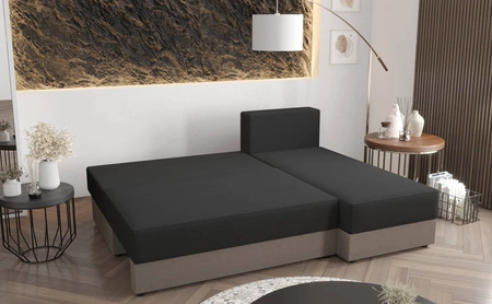Ecksofa mit Schlaffunktion Fogu grün rechte Seite stilvolle Ecksofa mit einfachem Design mit Cord-Stoff Bettzeug Container abgedeckt