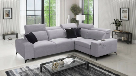 Ecksofa mit Schlaffunktion Kelly Sleek II grau Esche rechts elegantes Ecksofa für Wohnzimmer aus Webstoff