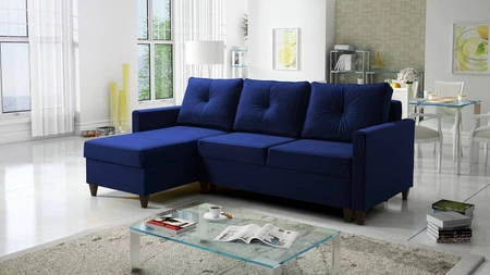 Ecksofa mit Schlaffunktion Terni marineblau links Praktisches und funktionelles Ecksofa mit geräumigen Behältern für Bettzeug
