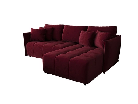 Ecksofa mit Schlaffunktion Oroso kastanienbraun rechte Seite weicher Samtstoff mit hydrophober Beschichtung Bettzeugbehälter