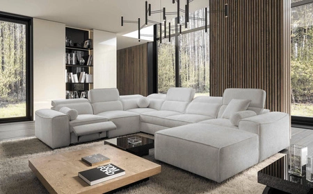 Ecksofa mit Schlaffunktion Viano VIII Lux Esche grau rechts Ecksofa mit ausziehbarem Fußteil Bettzeugcontainer