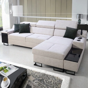 Ecksofa mit Schlaffunktion Alcamo grau Esche rechts elegantes und stilvolles Ecksofa mit einer ausziehbaren praktischen Schublade an der Seite des Möbels