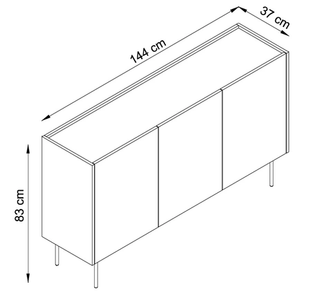Kommode Vellore 144 cm Backstein elegante Kommode mit unverwechselbarem Charakter mit abgesenkter Platte in Eiche Schatten Metall Beine