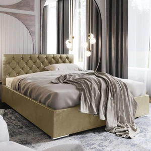 Polsterbett Bauru 160x200 beige mit Container im modernen skandinavischen Stil mit gestepptem Kopfteil mit Kristallen