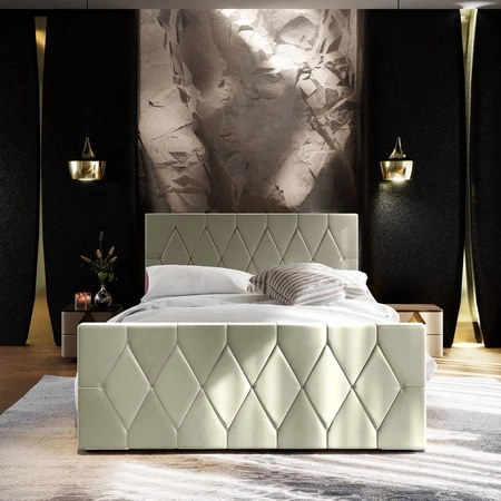 Polsterbett Sparks 160x200 beige mit Stauraum in einem modernen Stil mit einem markanten Kopf- und Fußteil