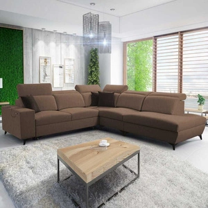 Ecksofa mit Schlaffunktion Kelly Sleek IX hellbraun rechts stilvolles Ecksofa mit bequemen Armlehnen und verstellbaren Kopfstützen