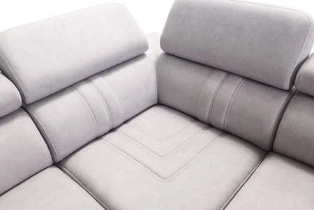 Ecksofa mit Schlaffunktion Castel VII grau Esche rechts stilvolles Ecksofa mit Bettzeugablage und verstellbaren Kopfstützen