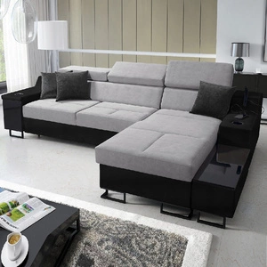 Ecksofa mit Schlaffunktion Alcamo grau/schwarz rechts elegantes und stilvolles Ecksofa mit einer ausziehbaren praktischen Schublade an der Seite des Möbels
