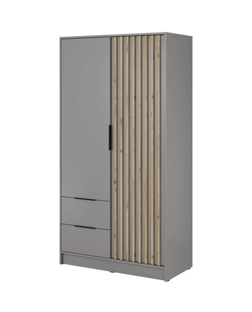 Kleiderschrank Aspen 105 cm Grau / Eiche Artisan Lamellen modernes Design Schranktüren mit dekorativen Lamellen