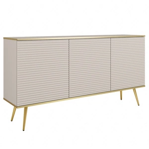 Kommode Luxury 160 cm beige elegantes Design stilvolle geriffelte Fronten Kommodenkorpus mit goldenen Verzierungen goldene Metallbeine gekrönt