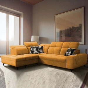 Ecksofa mit Schlaffunktion Buffalo VII gelb links stilvolles Ecksofa mit Bettzeugcontainern Velourstoff